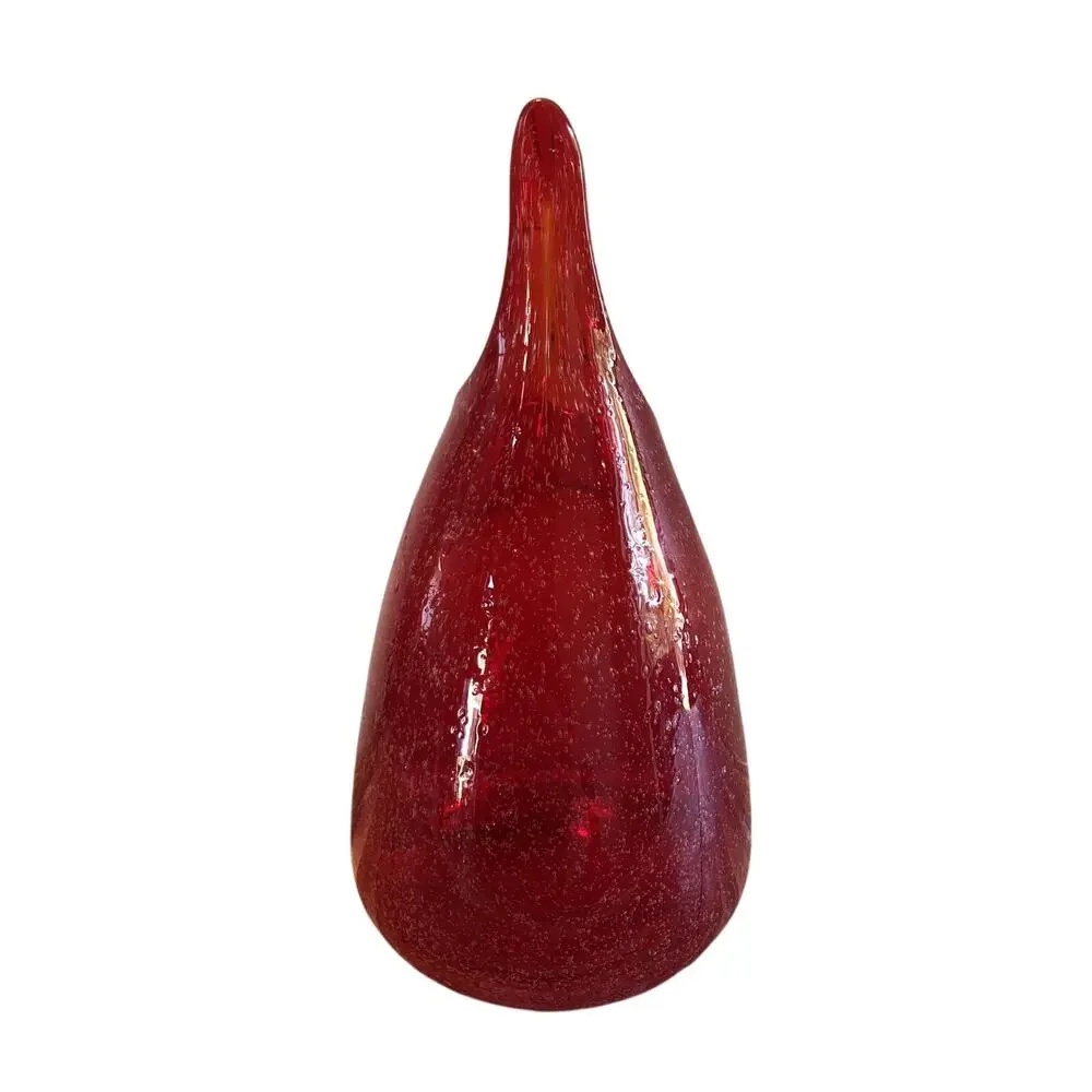 Mid Century Modern Red Bubble Art Glass Bud Vase Hand Blown Stretch Vase 6.5